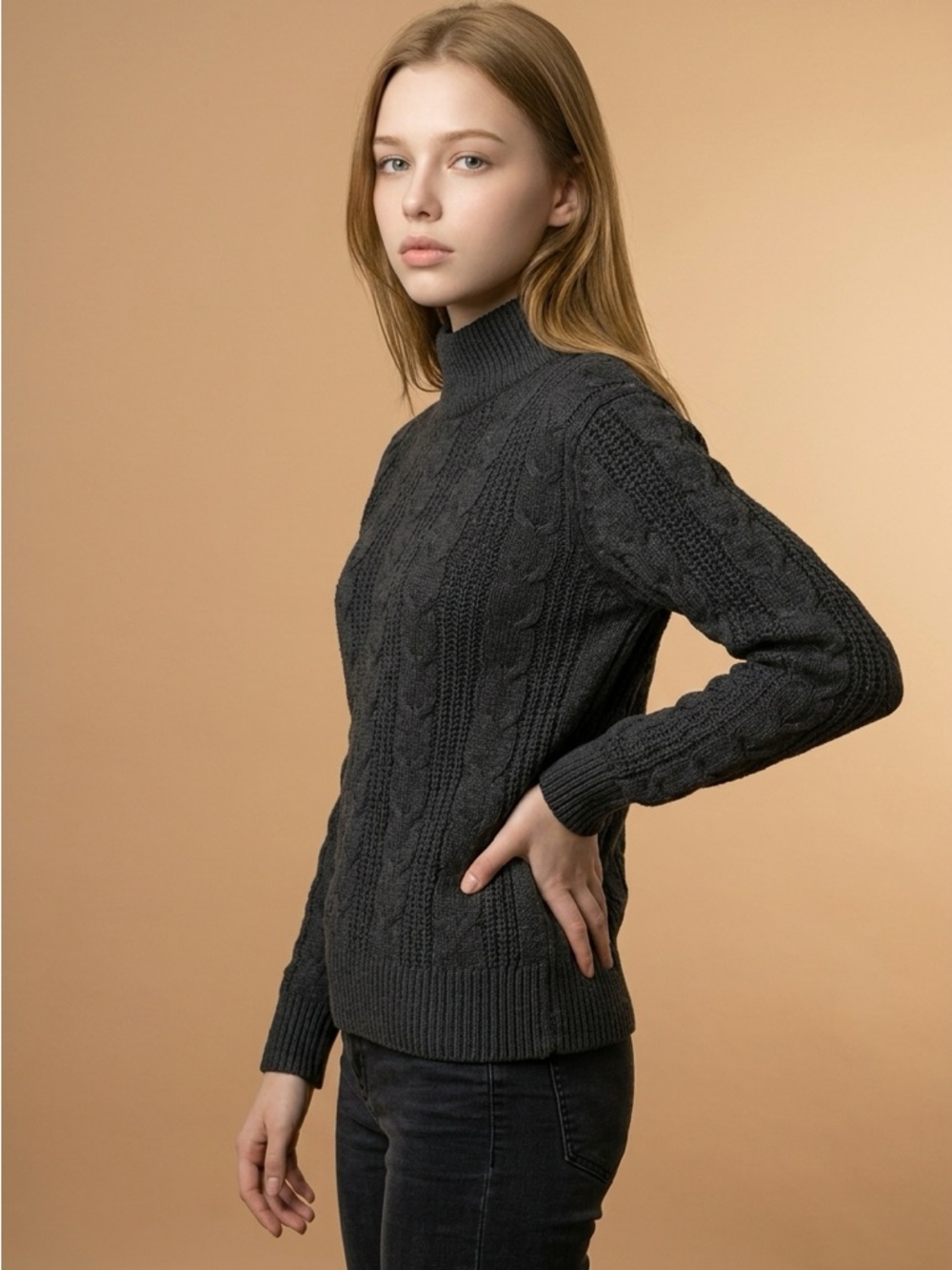 Banana Republic Dark Gray Cable Knit Sweater Cottagecore Cozy Classic -S